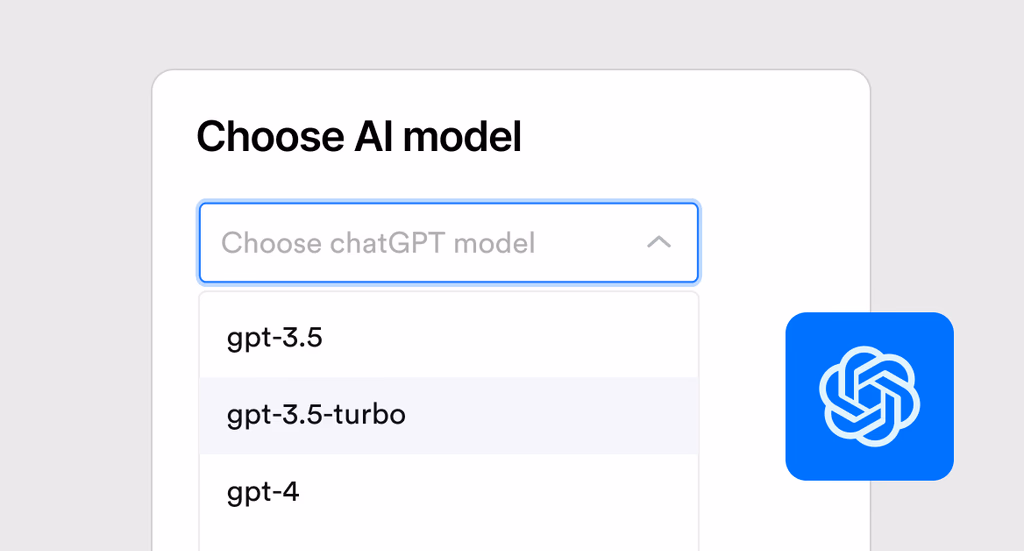 Hello Moe AI model selection for chatbot, including GPT-3.5, GPT-3.5-turbo, and GPT-4
